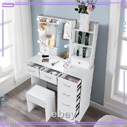 6-Drawer Makeup Dressing Table Vanity Set with LED Lighted Hollywood Mirror Stool