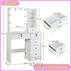 6-Drawer Vanity Dresser Table Makeup Desk with 10 LED Bulbs Mirror Set and Stool