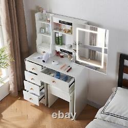 6-Drawers Makeup Dresser Dressing Makeup Vanity Table Set & Stool with Mirror LED
