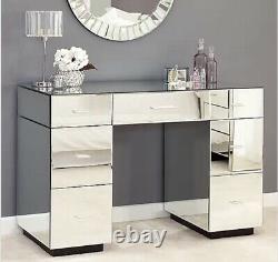 7 Drawer Mirrored Dressing Table Silver Venetian Bedroom Furniture