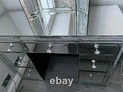 7 Drawers Crushed Diamond Mirrored Dressing Table With Matching Mirror