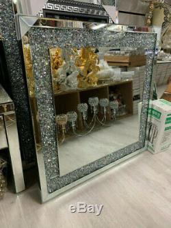 80x80 Diamond Crush Crystal Dressing Silver Wall Mirror Rectangle Gatsby Bling