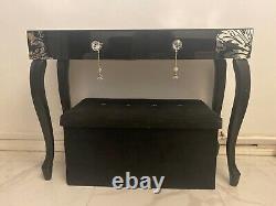 A beautiful black glass dressing table with diamond handles large wall mirror