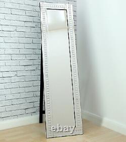 Alma Crystal Glass Frame Silver Cheval Dress Freestanding Floor Mirror 16x 60