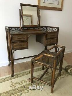 Angraves Of Leicester Dressing Table Chair Stool Mirror With Glass Top 1970s