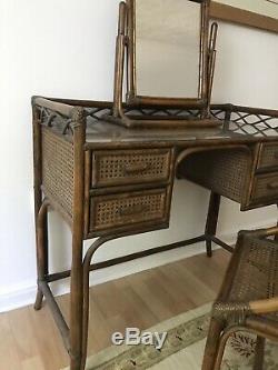 Angraves Of Leicester Dressing Table Chair Stool Mirror With Glass Top 1970s