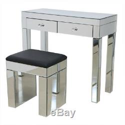 Anjohn Mirrored Glass 2 Drawer Dressing Table Stool (WithB)&Glass Desk Set