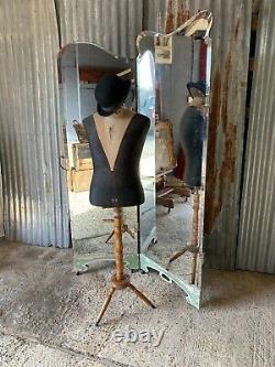 Antique Art Nouveau Dress Mirror Full Length Fold Out Corner Castors