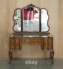 Antique Burr Walnut Dressing Table Sublime Quality With Trifolding Mirrors