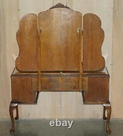 Antique Burr Walnut Dressing Table Sublime Quality with Trifolding Mirrors