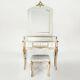 Antique Champagne Pale Gold Mirrored Glass Dressing Table Set Mirror Stool