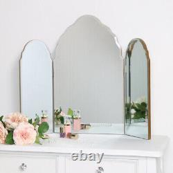 Antique Gold Arched Triple Vanity Mirror dressing table make up tabletop glamour