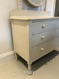 Antique Painted Chest of Drawers / Dressing Table with Mirror, Shabby Chic