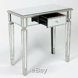 Antique Silver Champagne Mirrored 1 Drawer Console Side Dressing Hall Table Desk