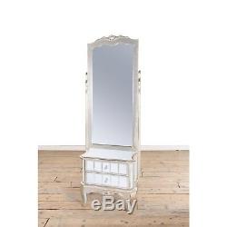 Antique Silver French Mirrored Glass Cheval Dressing Mirror With Drawers Armoire