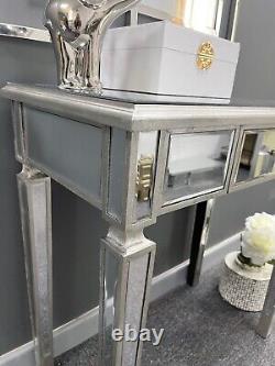 Antique Silver Wooden Mirrored Glass 1 Drawer Hall Console Mirror Dressing Table