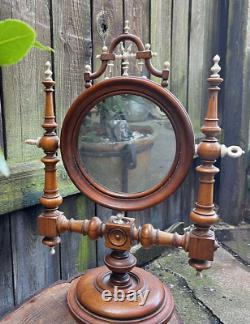 Antique Victorian shaving dressing table mirror stand fruitwood barber gothic