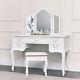Antique White Wooden Dressing Table Set Mirror Stool Shabby French Chic Bedroom