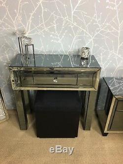 Arctic Noir Smoked Mirrored Glass 1 Drawer Bedroom Dressing Hall Console Table