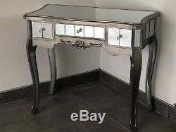 Argente French Mirrored Glass Dressing Console Table With Silver Trim