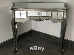 Argente French Mirrored Glass Dressing Console Table With Silver Trim