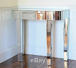 Art Deco Style Mirrored Console Table Dressing Table Silver Trim with One Drawer