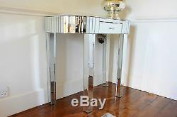 Art Deco Style Mirrored Console Table Dressing Table Silver Trim with One Drawer