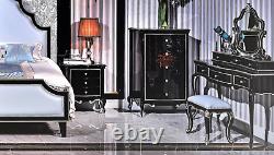 Baroque Style Set Console Mirror Black Dressing Table Bedroom Stool Dresser New