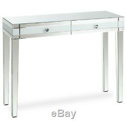 Beautify Mirrored Dressing Table With 2 White Drawers & Crystal Handles