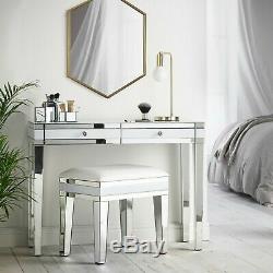 Beautify Mirrored Dressing Table With 2 White Drawers & Crystal Handles