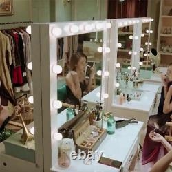 Beauty Hair Salon Vanity Makeup Dressing Table Set Hollywood Illuminated Mirror