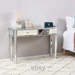 Bedroom Drawers Mirrored Glass Dressing Table Cushioned Stool Mirror Vanity Set