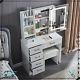 Bedroom Dressing Table And Stool Vanity Makeup Desk Set With Led Lighting Mirror