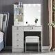 Bedroom Makeup Table Set With 10 Led Sliding Mirror Dressing Table With Stool