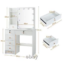Bedroom Makeup Table Set with 10 LED Sliding Mirror Dressing Table with Stool