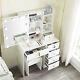 Bedroom Organizer Makeup Dressing Table Vanity With 10 Dimmable Led Lighted Mirror