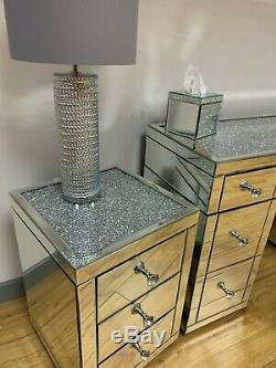 Bedroom Set Diamond Crush 7 Drawer Mirrored Dressing Table & 2 Bedside Cabinets