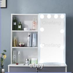 Bedroom Vanity Makeup Table Dresser with LED Lighted Mirror Set & Spacious Desktop