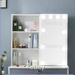 Bedroom Vanity Makeup Table Dresser with LED Lighted Mirror Set & Spacious Desktop