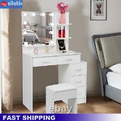 Bedroom Vanity Set Dressing Table Makeup Desk with Mirror 5 Drawers Stool White
