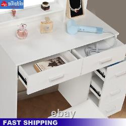 Bedroom Vanity Set Dressing Table Makeup Desk with Mirror 5 Drawers Stool White