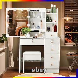 Bedroom Vanity Set with LED Dimmable Bulbs Mirror Modern Makeup Dressing Table