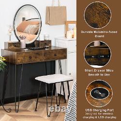 Bedroom Vanity Table Set Dressing Table Set withCushioned Stool & Lighted Mirror