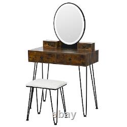 Bedroom Vanity Table Set Dressing Table Set withCushioned Stool & Lighted Mirror
