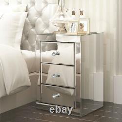 Bedside Cabinet Table Bedroom Crystal Mirrored Glass 3/2 Drawers Dressing Tables