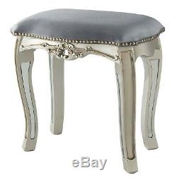 Bella Mirrored Dressing Table Vanity Set Antique Silver French Stool Console New