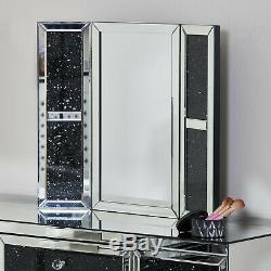 Black Diamond Crush Mirrored Dressing Table Set Vanity Mirror Stool Venetian NEW