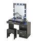 Black Dressing Table And Stool Makeup Vanity Desk With 4 Drawers Led Light Mirror