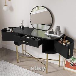 Black Marble Top Dressing Table with Mirror and Storage Drawers Gigi GIG001