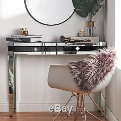 Black Mirrored Dressing Table Drawer High Gloss Bedroom Glass Mirror Makeup Desk